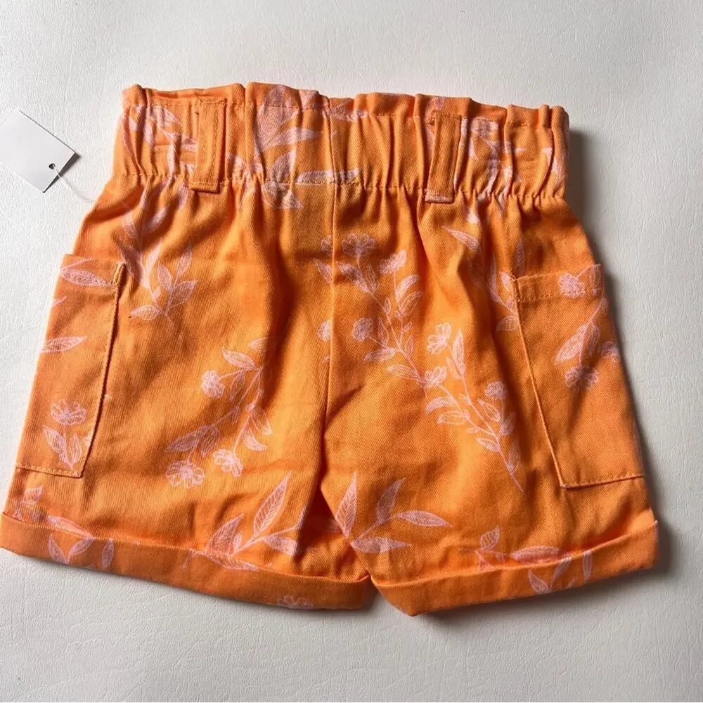 Eddie Bauer Girls Orange Papaya Short Sleeve Button Front Tie Waisted Set Sz 18M